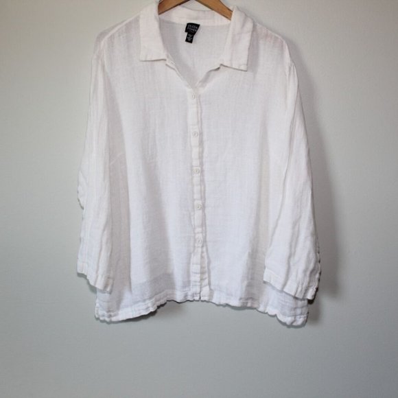 Eileen Fisher Women Linen Button Up Shirt Ivory Sheer Women's Size 3X H13692 - Picture 4 of 6